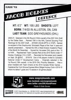 2021-22 Choice Sault Ste. Marie Greyhounds (OHL) #1 Jacob Holmes Back