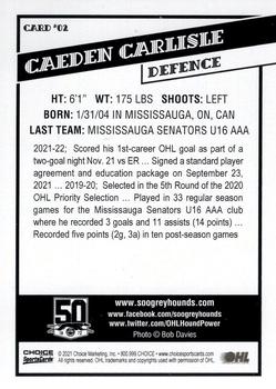 2021-22 Choice Sault Ste. Marie Greyhounds (OHL) #2 Caeden Carlisle Back