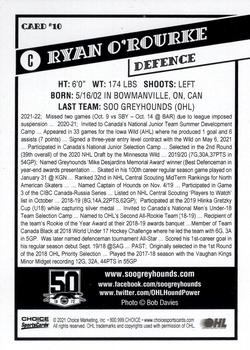 2021-22 Choice Sault Ste. Marie Greyhounds (OHL) #10 Ryan O'Rourke Back
