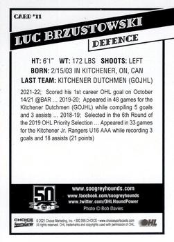 2021-22 Choice Sault Ste. Marie Greyhounds (OHL) #11 Luc Brzustowski Back