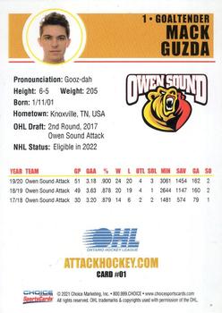 2021-22 Choice Owen Sound Attack (OHL) #1 Mack Guzda Back