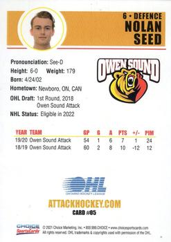2021-22 Choice Owen Sound Attack (OHL) #5 Nolan Seed Back