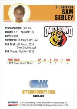 2021-22 Choice Owen Sound Attack (OHL) #8 Sam Sedley Back