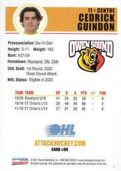 2021-22 Choice Owen Sound Attack (OHL) #9 Cedrick Guindon Back