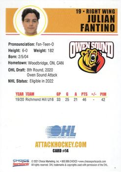 2021-22 Choice Owen Sound Attack (OHL) #14 Julian Fantino Back
