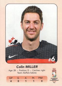 2021 IIHF World Hockey Championship Team Canada #4 Colin Miller Back