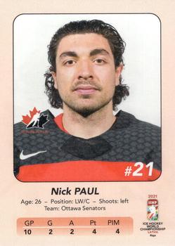2021 IIHF World Hockey Championship Team Canada #9 Nick Paul Back