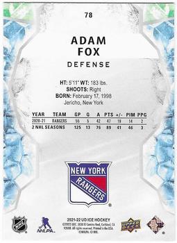 2021-22 Upper Deck Ice #78 Adam Fox Back