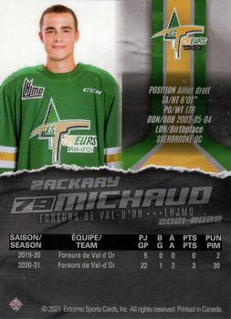 2021-22 Extreme Val-d'Or Foreurs (QMJHL) - Autographs #13 Zackary Michaud Back