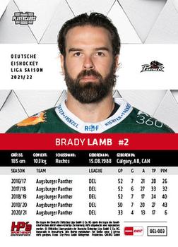 2021-22 Playercards (DEL) #DEL-003 Brady Lamb Back