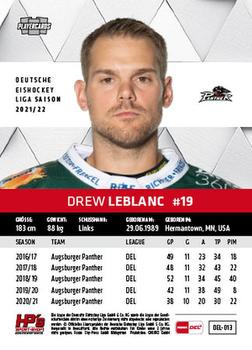 2021-22 Playercards (DEL) #DEL-013 Drew Leblanc Back