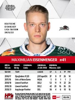 2021-22 Playercards (DEL) #DEL-016 Maximilian Eisenmenger Back