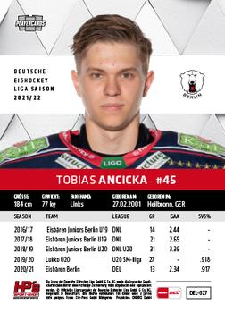 2021-22 Playercards (DEL) #DEL-027 Tobias Ancicka Back