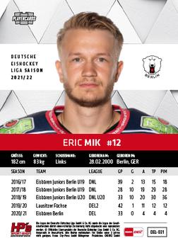 2021-22 Playercards (DEL) #DEL-031 Eric Mik Back