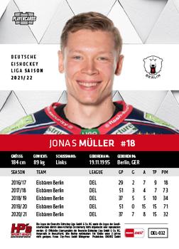 2021-22 Playercards (DEL) #DEL-032 Jonas Müller Back