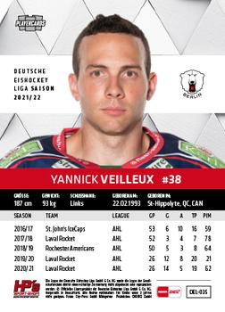 2021-22 Playercards (DEL) #DEL-035 Yannick Veilleux Back