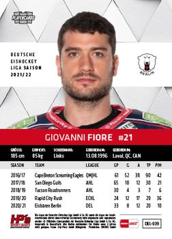 2021-22 Playercards (DEL) #DEL-039 Giovanni Fiore Back