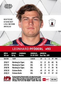 2021-22 Playercards (DEL) #DEL-046 Leonhard Pföderl Back
