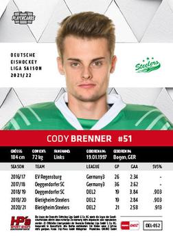 2021-22 Playercards (DEL) #DEL-052 Cody Brenner Back
