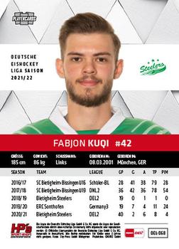 2021-22 Playercards (DEL) #DEL-068 Fabjon Kuqi Back