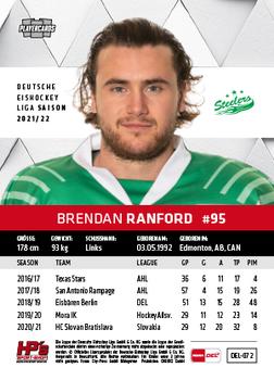 2021-22 Playercards (DEL) #DEL-072 Brendan Ranford Back