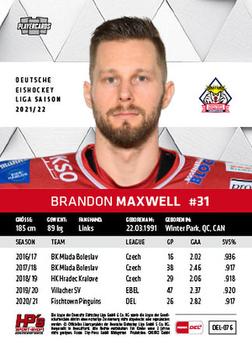 2021-22 Playercards (DEL) #DEL-076 Brandon Maxwell Back