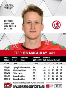2021-22 Playercards (DEL) #DEL-117 Stephen Macaulay Back
