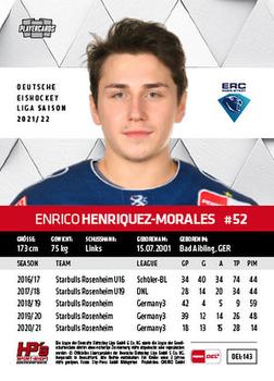 2021-22 Playercards (DEL) #DEL-143 Enrico Henriquez-Morales Back