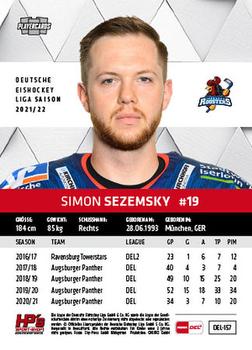 2021-22 Playercards (DEL) #DEL-157 Simon Sezemsky Back