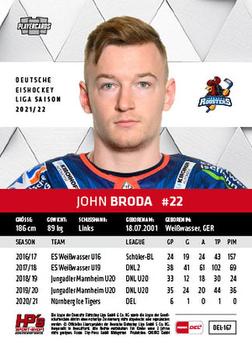 2021-22 Playercards (DEL) #DEL-167 John Broda Back