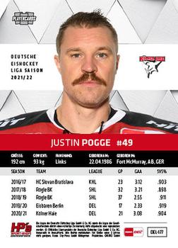 2021-22 Playercards (DEL) #DEL-177 Justin Pogge Back