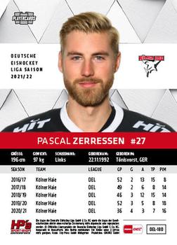 2021-22 Playercards (DEL) #DEL-180 Pascal Zerressen Back