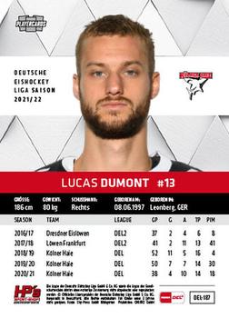 2021-22 Playercards (DEL) #DEL-187 Lucas Dumont Back