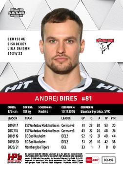2021-22 Playercards (DEL) #DEL-196 Andrej Bires Back