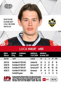 2021-22 Playercards (DEL) #DEL-215 Luca Hauf Back