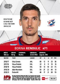 2021-22 Playercards (DEL) #DEL-243 Borna Rendulic Back