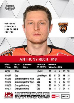 2021-22 Playercards (DEL) #DEL-364 Anthony Rech Back