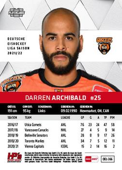 2021-22 Playercards (DEL) #DEL-366 Darren Archibald Back