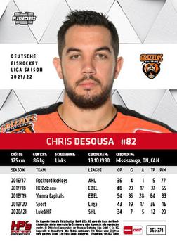 2021-22 Playercards (DEL) #DEL-371 Chris Desousa Back
