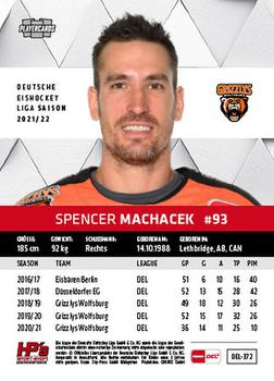 2021-22 Playercards (DEL) #DEL-372 Spencer Machacek Back