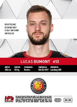 2021-22 Playercards (DEL) #DEL-394 Lucas Dumont Back