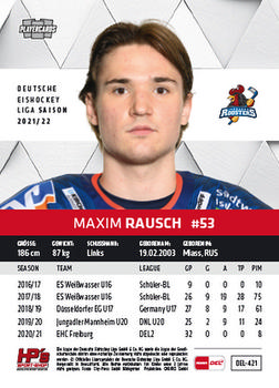 2021-22 Playercards (DEL) #DEL-421 Maxim Rausch Back
