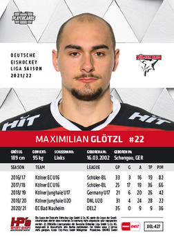2021-22 Playercards (DEL) #DEL-427 Maximilian Glötzl Back