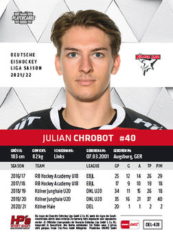 2021-22 Playercards (DEL) #DEL-428 Julian Chrobot Back