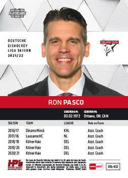 2021-22 Playercards (DEL) #DEL-432 Ron Pasco Back