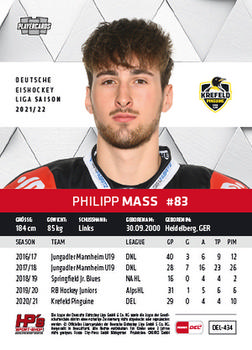 2021-22 Playercards (DEL) #DEL-434 Philipp Mass Back