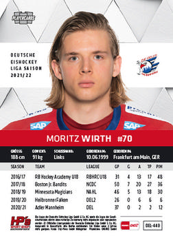 2021-22 Playercards (DEL) #DEL-440 Moritz Wirth Back