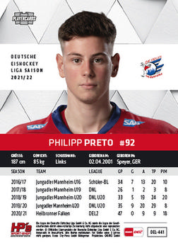 2021-22 Playercards (DEL) #DEL-441 Philipp Preto Back