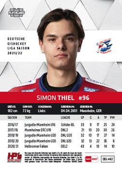 2021-22 Playercards (DEL) #DEL-442 Simon Thiel Back
