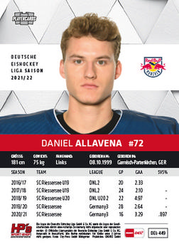 2021-22 Playercards (DEL) #DEL-449 Daniel Allavena Back